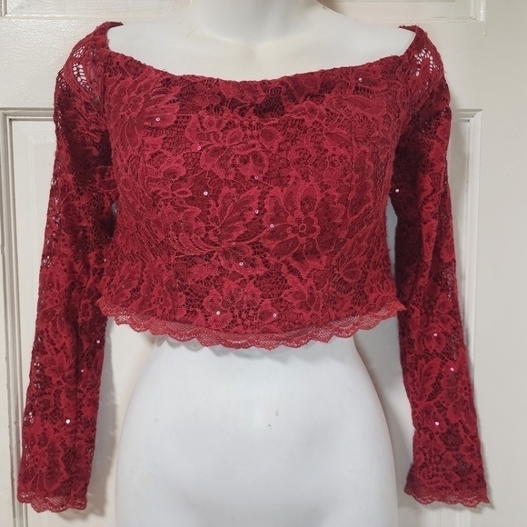 MY Michelle Red Lace Sequin Crop Top 13 - Picture 12 of 13